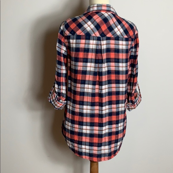 4/$20 Skies are Blue cotton gauze shirt Blue Red S - Picture 3 of 8